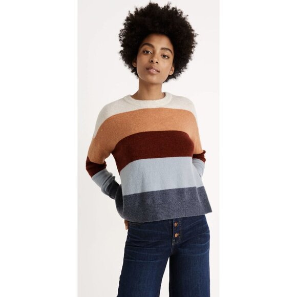 MADEWELL Crofton Striped Pullover Sweater in Coziest Yarn Heather Sesame - Sz S - Picture 1 of 15